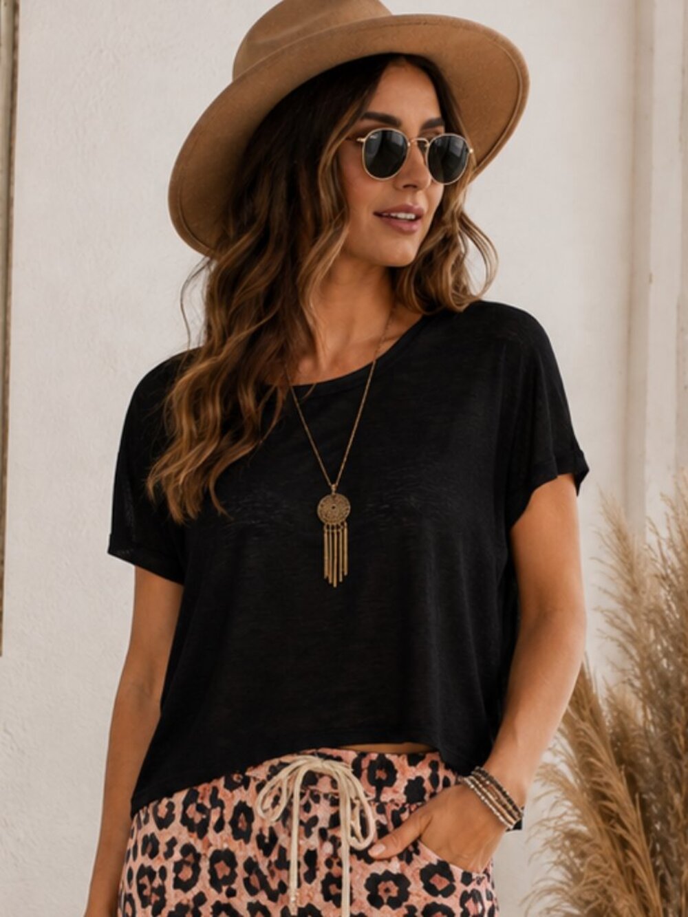 Zenana Outfitters Black Slub Knit Cropped Tee Boxy Relaxed Fit Short Sleeve